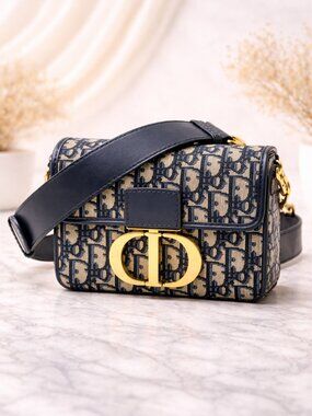 Authentic Dior Montaigne Oblique Canvas Bag Navy Blue CD Logo Crossbody Designer